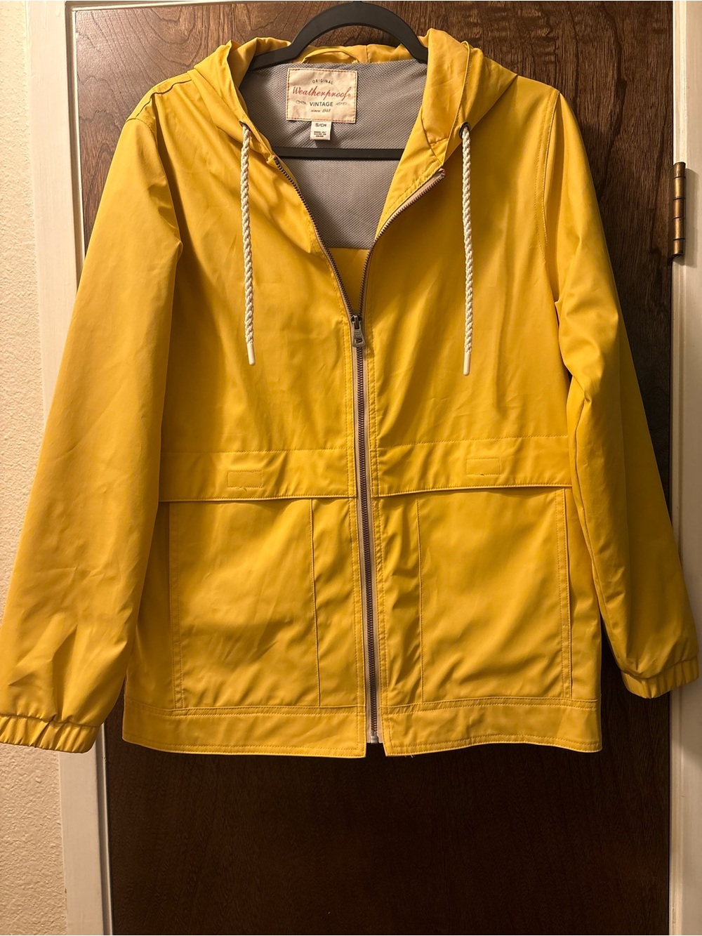 Weatherproof Bright Yellow Hooded Trench-Style Rain Jacket